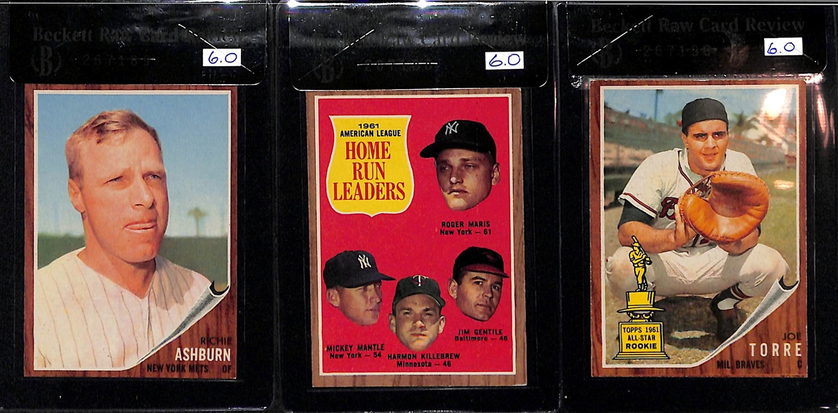 Lot Of 3 1962 Topps Cards W/ Ashburn & Torre RC - All BVG 6
