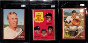 Lot Of 3 1962 Topps Cards W/ Ashburn & Torre RC - All BVG 6