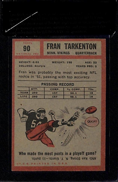 1962 Topps Fran Tarkenton Rookie Card BVG 6.0