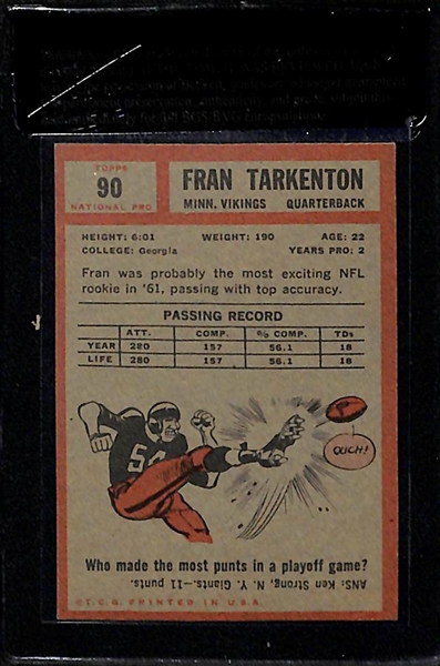 1962 Topps Fran Tarkenton Rookie Card BVG 6.5