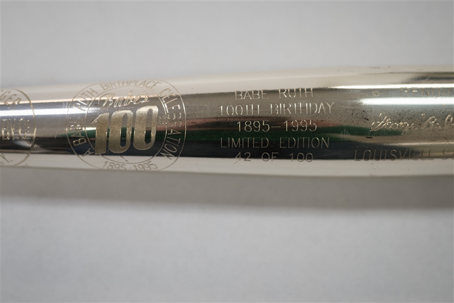 Babe Ruth 100th Birthday Louisville Slugger Silver Baseball Bat - Limited Edition #42/100