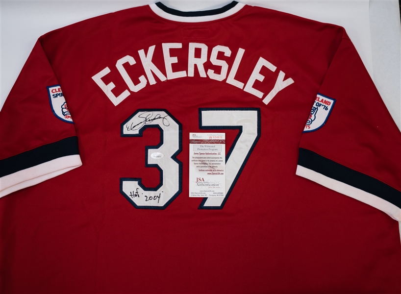 Dennis Eckersley Signed & Inscribed Mitchell & Ness Indians Jersey - JSA