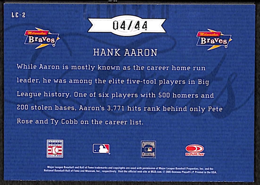 2005 Leaf Limited Cut Hank Aaron Auto Patch Card #04/44
