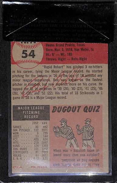 1953 Topps Bob Feller #54 Card - BVG 5.0