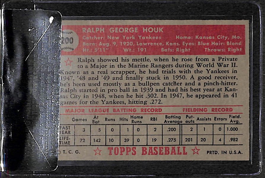 1952 Topps Ralph Houk #200 Rookie Card - BVG 6.0