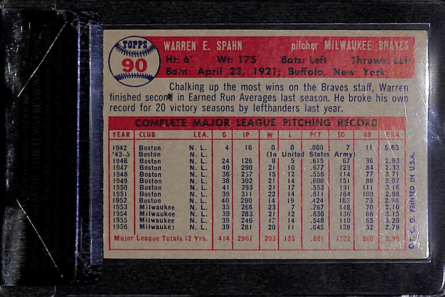 1957 Topps Warren Spahn #90 Card - BVG 7.0