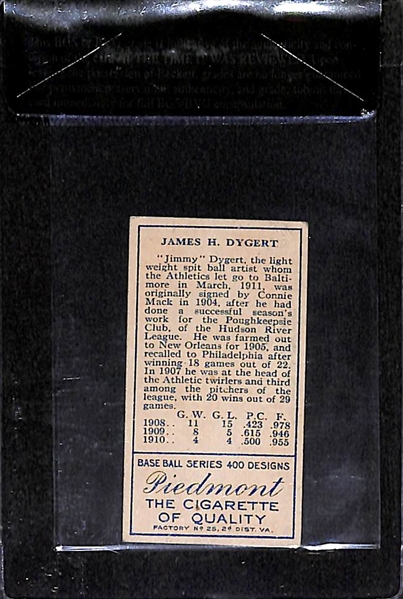 1911 T205 Jimmy Dygert - Piedmont Back - BVG 6.0 - Factory No. 25 - High Grade