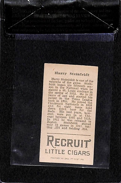 1912 T207 Harry Steinfeldt - Recruit Back - BVG 6.0 - Factory No. 240 (POP 1)