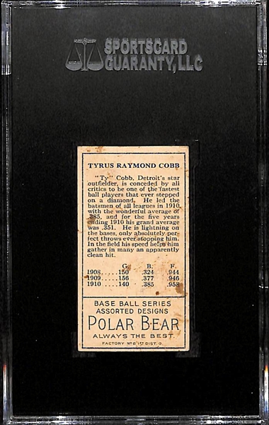 1911  T205 Ty Cobb - Polar Bear Back - SGC 50 (4) - Factory No. 6 - HOF