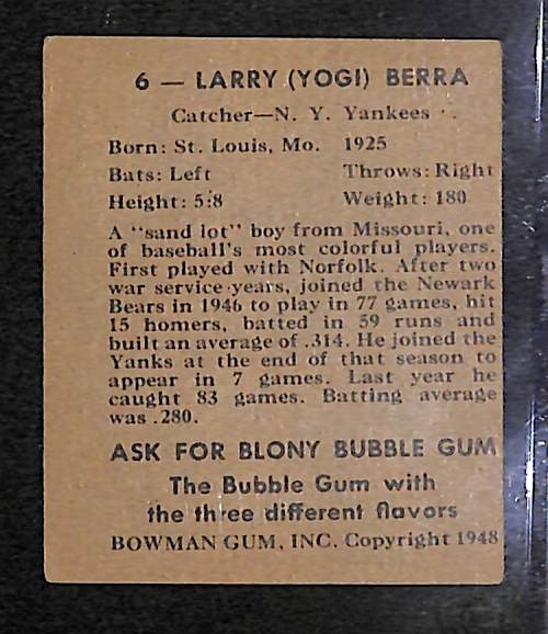 1948 Bowman Yogi Berra #6 Rookie Card - RC