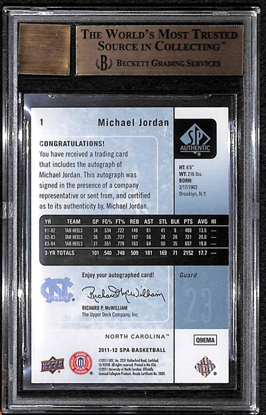 RARE 2011-12 SP Authentic Michael Jordan Autograph Card GRADED A GEM MINT BGS 9.5