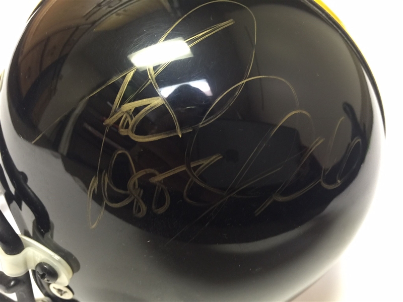 Franco Harris Signed Spalding Football & Rod Woodson Signed Pittsburgh Steelers Mini Helmet