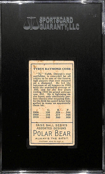 1911 T205 Ty Cobb - Polar Bear Back - SGC 45 (3.5) - Factory No. 6 - HOF