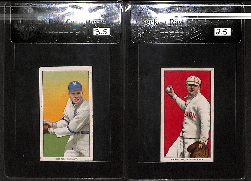 Lot of 2 1909-11 T206 Cards - Burch & Carrigan - Polar Bear Backs - BVG 2.5 & 3.5