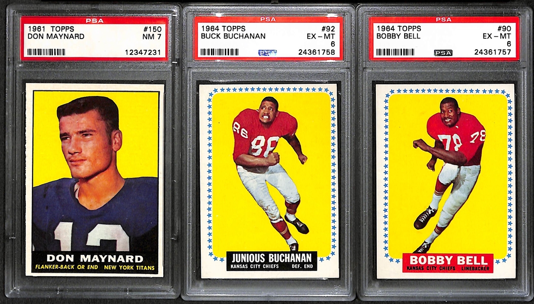 Lot Of 5 Football Graded Rookie Cards From 1960/70s w. Don Maynard