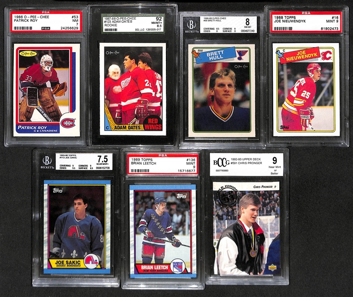 Lot Of 7 Hockey Graded Stars Rookie Cards w. Patrick Roy
