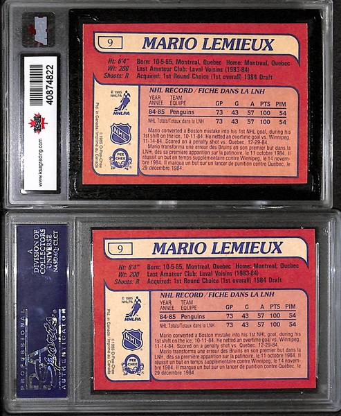 Lot Of 2 1985 OPC Mario Lemieux Graded Rookie Cards PSA 6 & 7.5