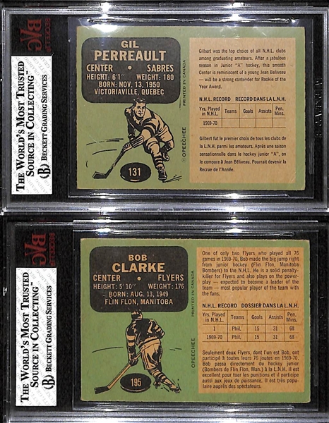 Lot of 2 1970/71 O-Pee-Chee Hockey Cards - Bobby Clarke & Gilbert Perreault - BVG