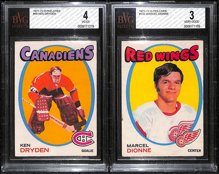 Lot of 2 1971/72 O-Pee-Chee Hockey Cards - Dryden & Dionne - BVG
