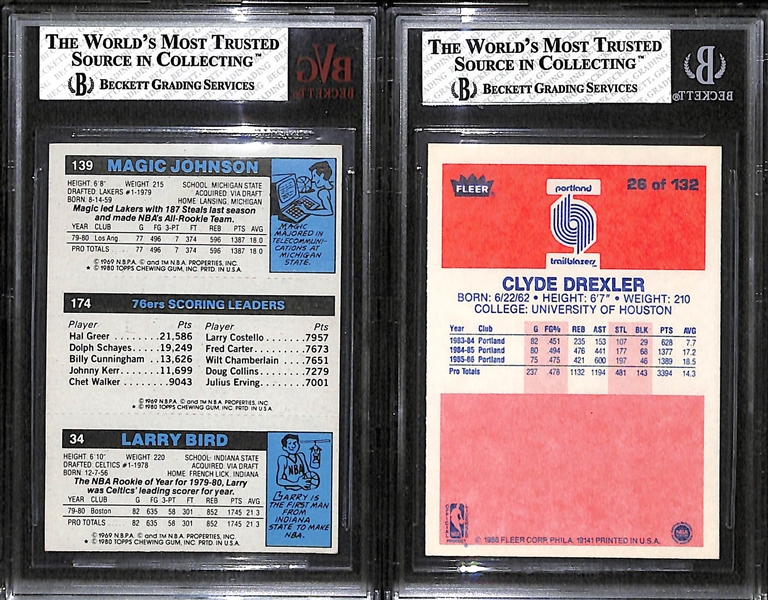 Lot of 2 1980s Star Basketball Rookie Cards - Bird/Johnson & Drexler (1986 Fleer) - BVG 6 & 8