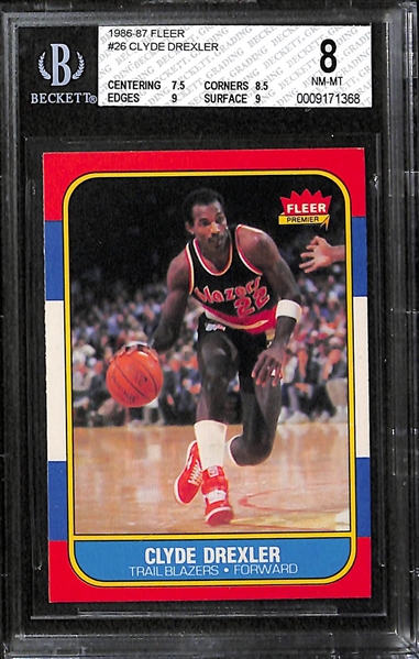 Lot of 2 1980s Star Basketball Rookie Cards - Bird/Johnson & Drexler (1986 Fleer) - BVG 6 & 8