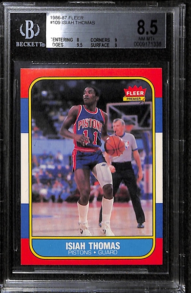 Lot of 2 1986-87 Fleer Basketball - Malone & Thomas Rookie Cards- BVG 8.5