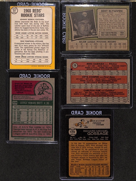 Lot Of 5 Baseball Stars Rookie Cards w. Johnny Bench