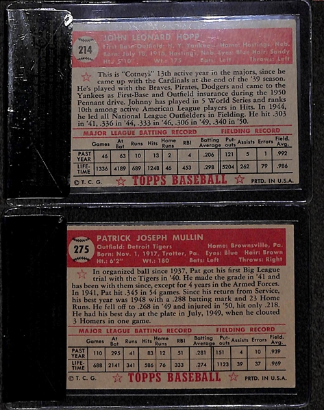 Lot of 2 - 1952 Topps Johnny Hopp #214 & Pat Mullin #275 - Both BVG 5.5