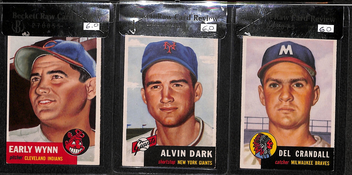 Lot of 5 - 1953 Topps Early Wynn #61 SP, Alvin Dark #109, Del Crandall #197, Jim Wilson #208, & Ron Kline # 175 RC - All BVG 6.0