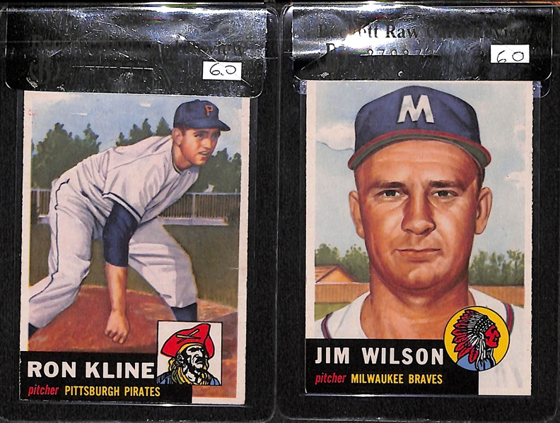 Lot of 5 - 1953 Topps Early Wynn #61 SP, Alvin Dark #109, Del Crandall #197, Jim Wilson #208, & Ron Kline # 175 RC - All BVG 6.0
