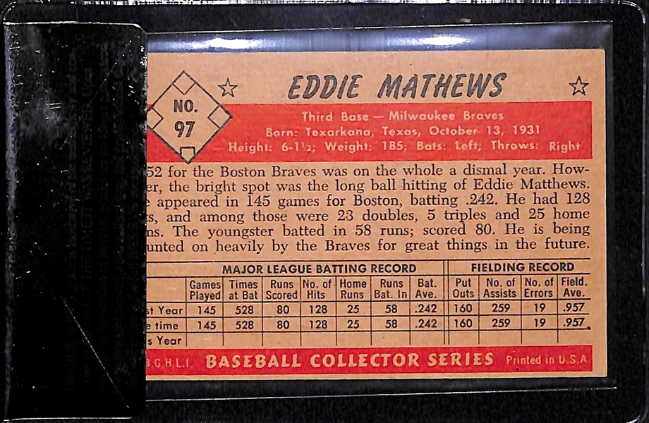 1953 Bowman Color Eddie Mathews #97 BVG 6.0 - HOF