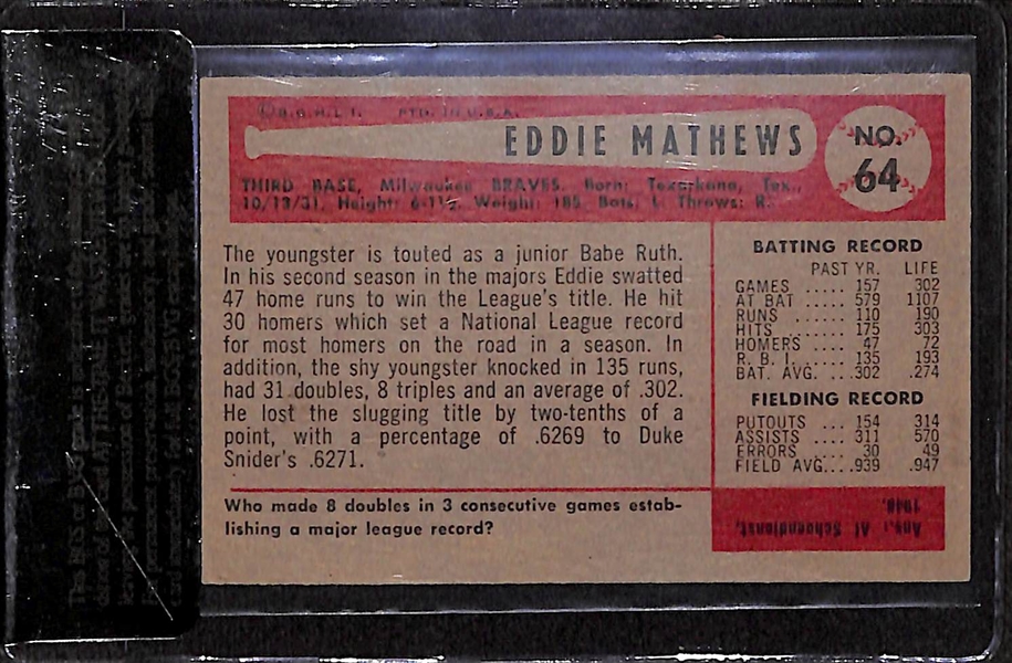 1954 Bowman Eddie Mathews #64 BVG 7.0 - HOF