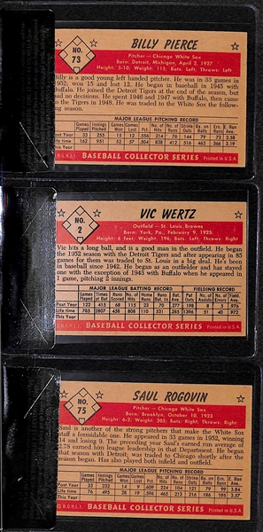 Lot of 3 - 1953 Bowman Color Billy Pierce #73, Vic Wertz #2, Saul Rogovin #75 - BVG 7.0, 6.5