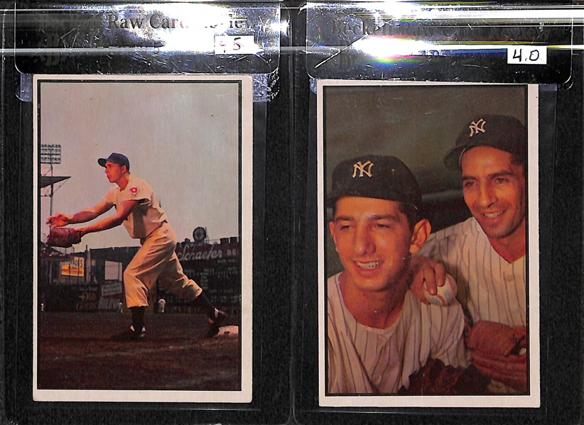 Lot of 2 - 1953 Bowman Color Gil Hodges #92, Phil Rizzuto/Billy Martin #93 - BVG 4.5, 4.0.