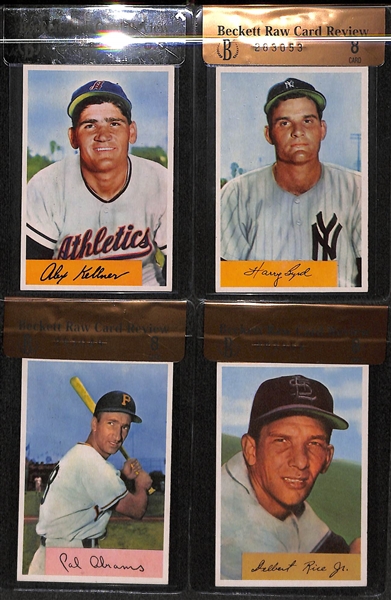 Lot of 4 - 1954 Bowman Alex Kellner #51 , Harry Byrd #49, Cal Abrams #91, & Del Rice #30 - BVG - *HIGH GRADE*