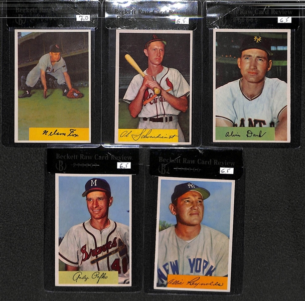 Lot of 5 - 1954 Bowman Nellie Fox #6, Al Schoendienst #110, Al Dark #41A, Andy Pafko #112, Allie Reynolds #113 - BVG 7.0 & 6.5