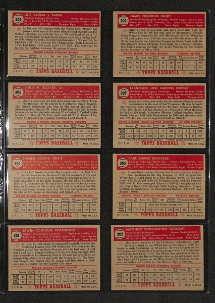 Lot Of 8 1952 Topps Baseball Cards w/ Bob Porterfield