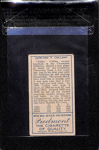 1911 T205 Edward Collins - Mouth Closed - Piedmont Back - BVG 3.0