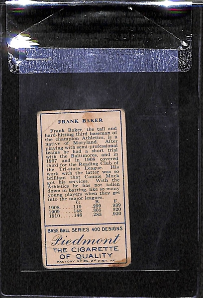 1911 T205 Home Run Baker  - Piedmont Back - BVG 2.0