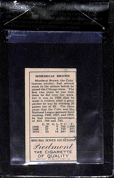 1911 T205 Mordecai Brown - Piedmont Back - BVG 1.5