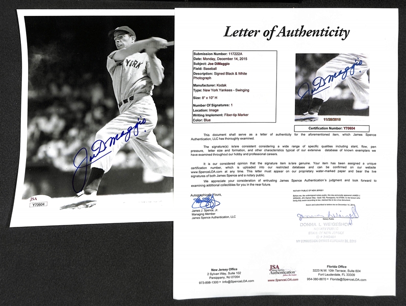 Joe DiMaggio Signed 8 x 10 Photo - JSA LOA