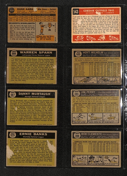 Lot Of 8 1959-61 Topps Star Baseball Cards w. Roberto Clemente, Hank Aaron, Ernie Banks All Star, Jim Perry,Warren Spahn