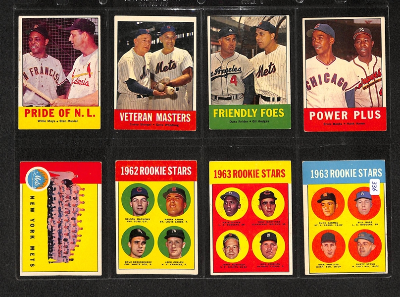 Lot Of 16 1963 Topps Baseball Cards w. Roberto Clemente, Sandy Koufax, Ron Santo, Rusty Staub RC