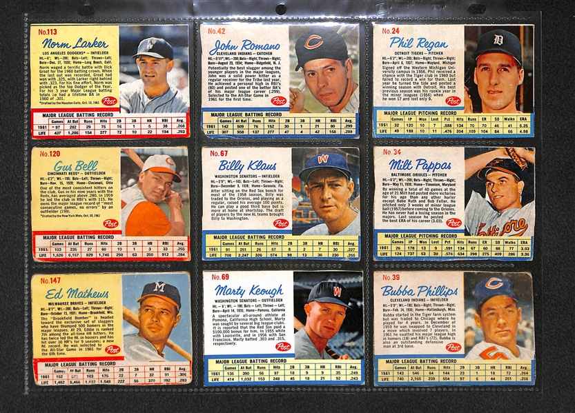 Lot Of 55 1961-63 Post Cereal Baseball Cards w. Richie Ashburn, Whitey Herzog, Yogi Berra, Roger Maris, Ernie Banks, Bob Gibson