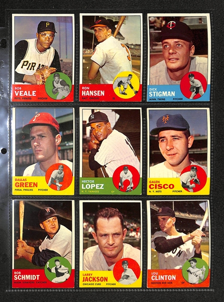 Lot Of 150+ Assorted 1963 Topps Baseball Cards w. Hank Aaron, Roger Maris, Ernie Banks, Minnie Minoso, Juan Marichal
