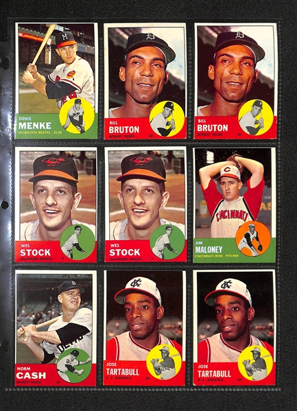 Lot Of 150+ Assorted 1963 Topps Baseball Cards w. Hank Aaron, Roger Maris, Ernie Banks, Minnie Minoso, Juan Marichal