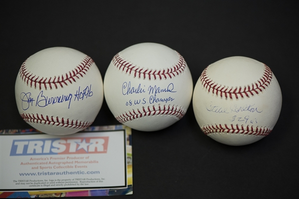 Lot Of 3 Phillies Legends Signed Baseballs w. Steve Carlton
