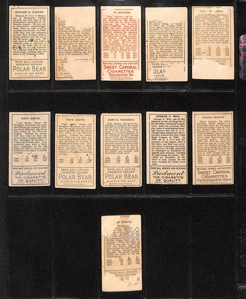Lot Of 11 1911 T205 Brookly Superbas Cards w. Zach Wheat, Scanlan, Rucker, Barger, Hummell, Lennox, Bell, McElven , Smith