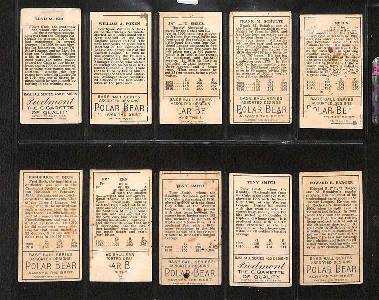 Lot of 10 1911 T205 Various Teams Cards w. Johnny Evers, Schulte, Sheckard, Foxen, Kroh, Barger, Smith, Bell, Merkle