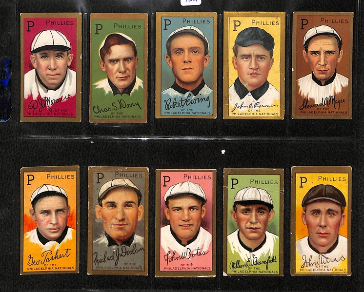 Lot Of 10 1911 T205 Phillies Cards w. Pat Moran, Dooin, Ewing, Rowan, Magge, Paskert, Doolan, Bates, Bransfield, Titus